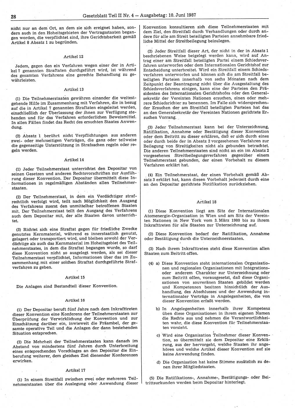 Gesetzblatt (GBl.) der Deutschen Demokratischen Republik (DDR) Teil ⅠⅠ 1987, Seite 28 (GBl. DDR ⅠⅠ 1987, S. 28)