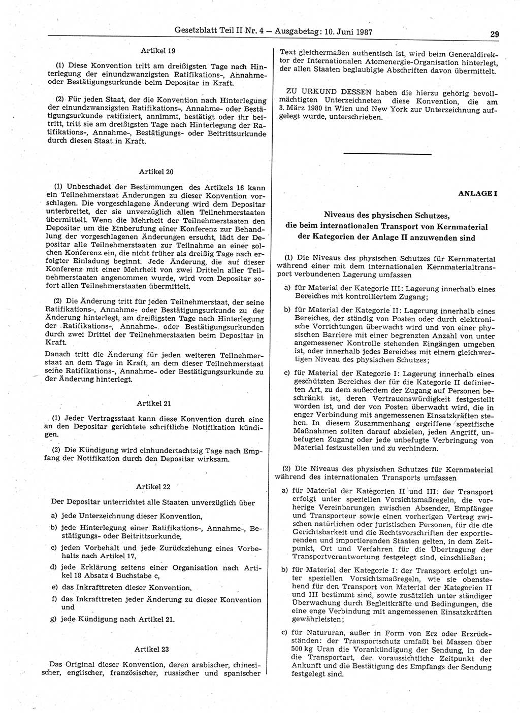 Gesetzblatt (GBl.) der Deutschen Demokratischen Republik (DDR) Teil ⅠⅠ 1987, Seite 29 (GBl. DDR ⅠⅠ 1987, S. 29)