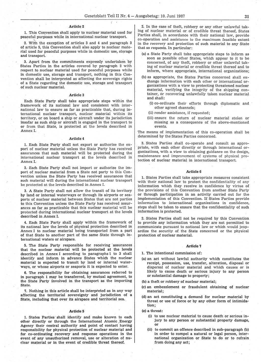 Gesetzblatt (GBl.) der Deutschen Demokratischen Republik (DDR) Teil ⅠⅠ 1987, Seite 31 (GBl. DDR ⅠⅠ 1987, S. 31)