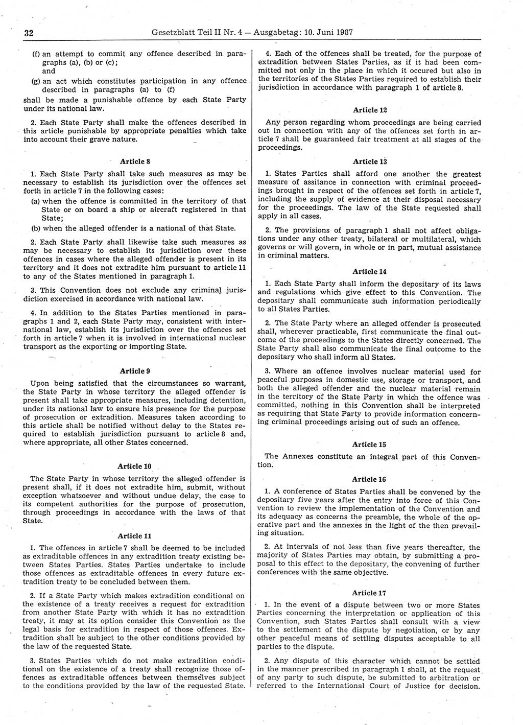 Gesetzblatt (GBl.) der Deutschen Demokratischen Republik (DDR) Teil ⅠⅠ 1987, Seite 32 (GBl. DDR ⅠⅠ 1987, S. 32)