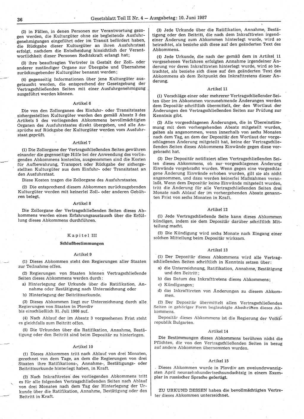 Gesetzblatt (GBl.) der Deutschen Demokratischen Republik (DDR) Teil ⅠⅠ 1987, Seite 36 (GBl. DDR ⅠⅠ 1987, S. 36)