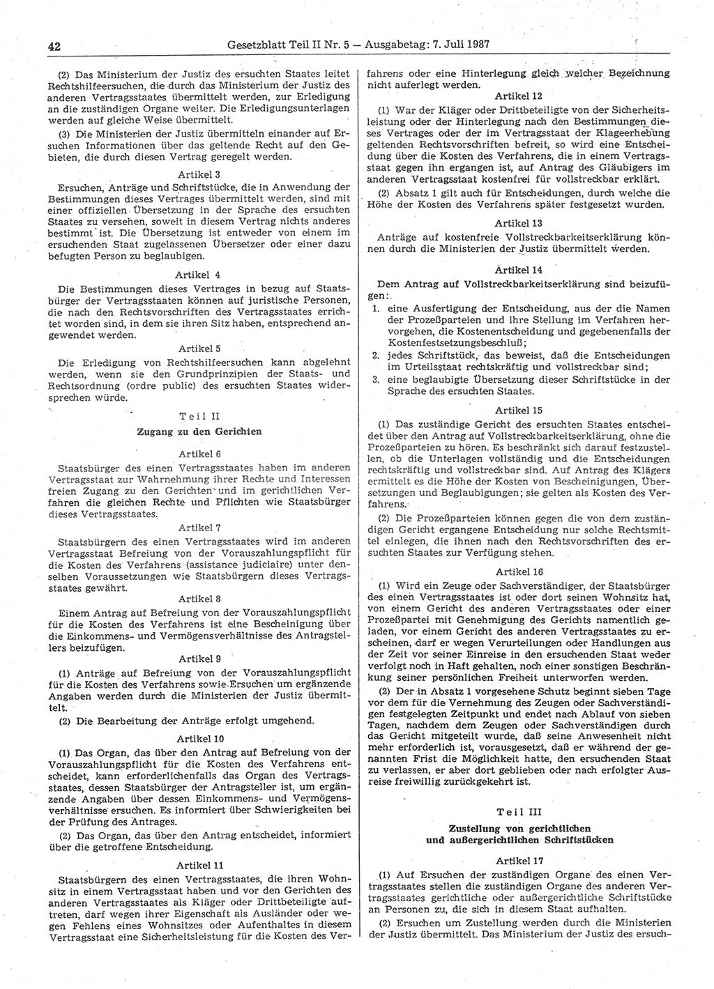 Gesetzblatt (GBl.) der Deutschen Demokratischen Republik (DDR) Teil ⅠⅠ 1987, Seite 42 (GBl. DDR ⅠⅠ 1987, S. 42)