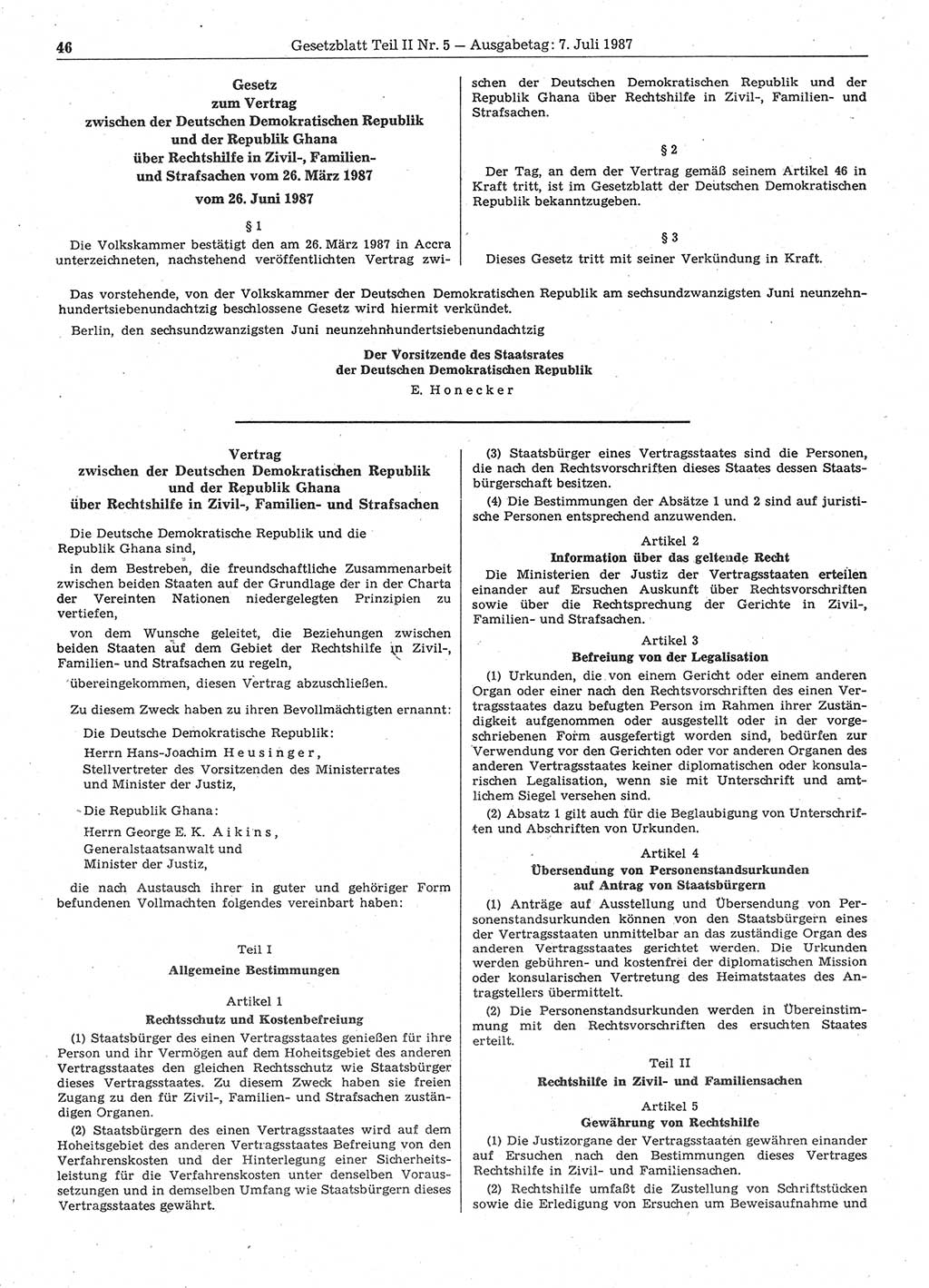Gesetzblatt (GBl.) der Deutschen Demokratischen Republik (DDR) Teil ⅠⅠ 1987, Seite 46 (GBl. DDR ⅠⅠ 1987, S. 46)