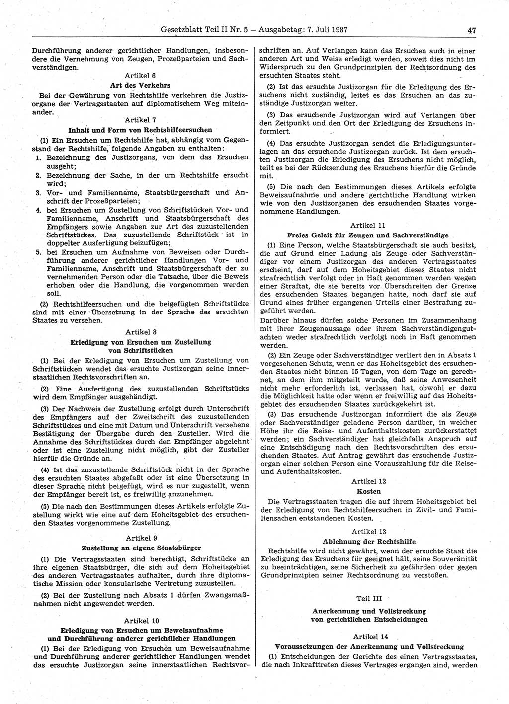 Gesetzblatt (GBl.) der Deutschen Demokratischen Republik (DDR) Teil ⅠⅠ 1987, Seite 47 (GBl. DDR ⅠⅠ 1987, S. 47)
