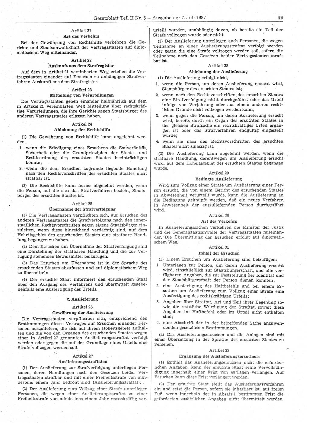 Gesetzblatt (GBl.) der Deutschen Demokratischen Republik (DDR) Teil ⅠⅠ 1987, Seite 49 (GBl. DDR ⅠⅠ 1987, S. 49)
