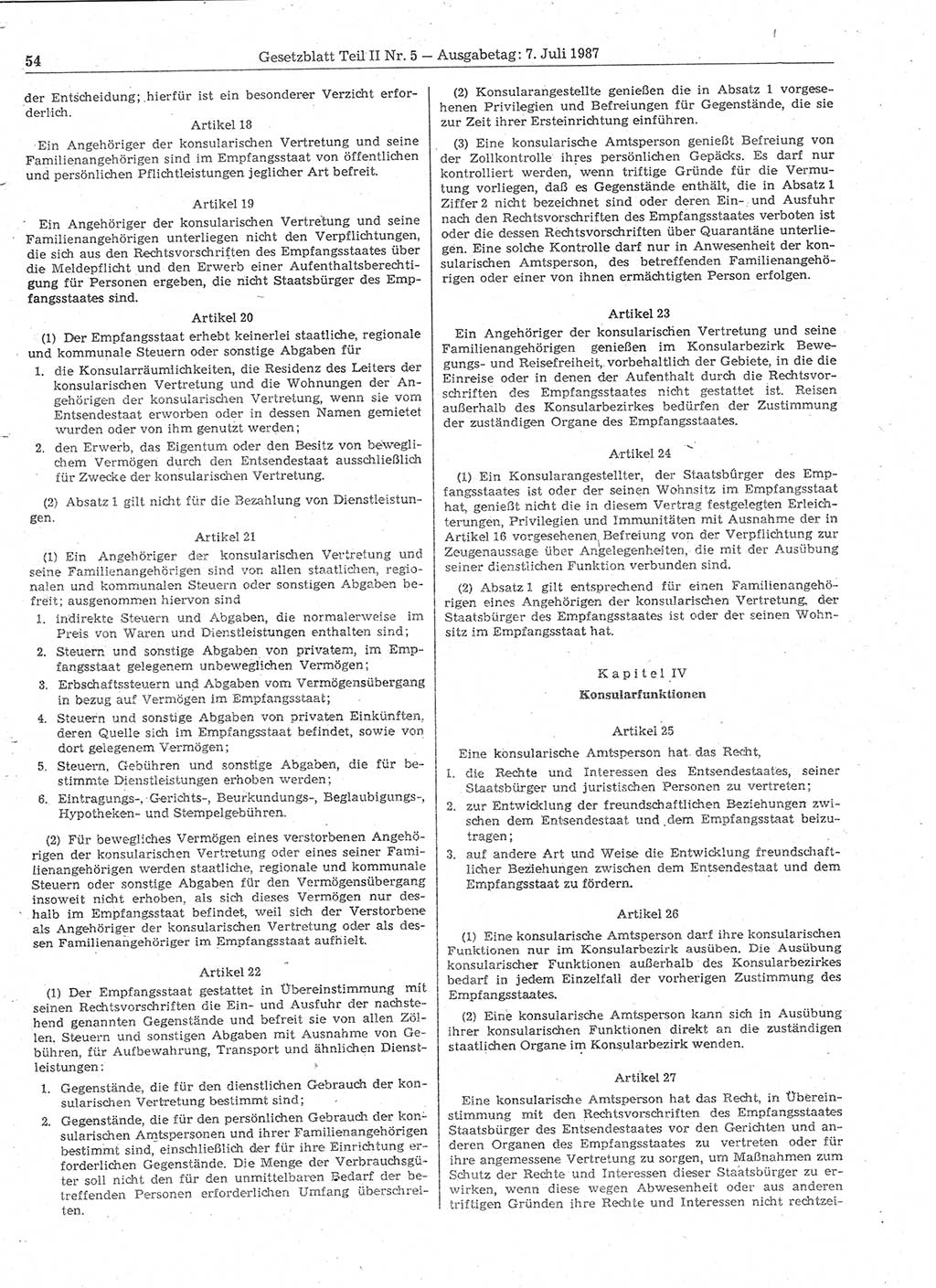 Gesetzblatt (GBl.) der Deutschen Demokratischen Republik (DDR) Teil ⅠⅠ 1987, Seite 54 (GBl. DDR ⅠⅠ 1987, S. 54)