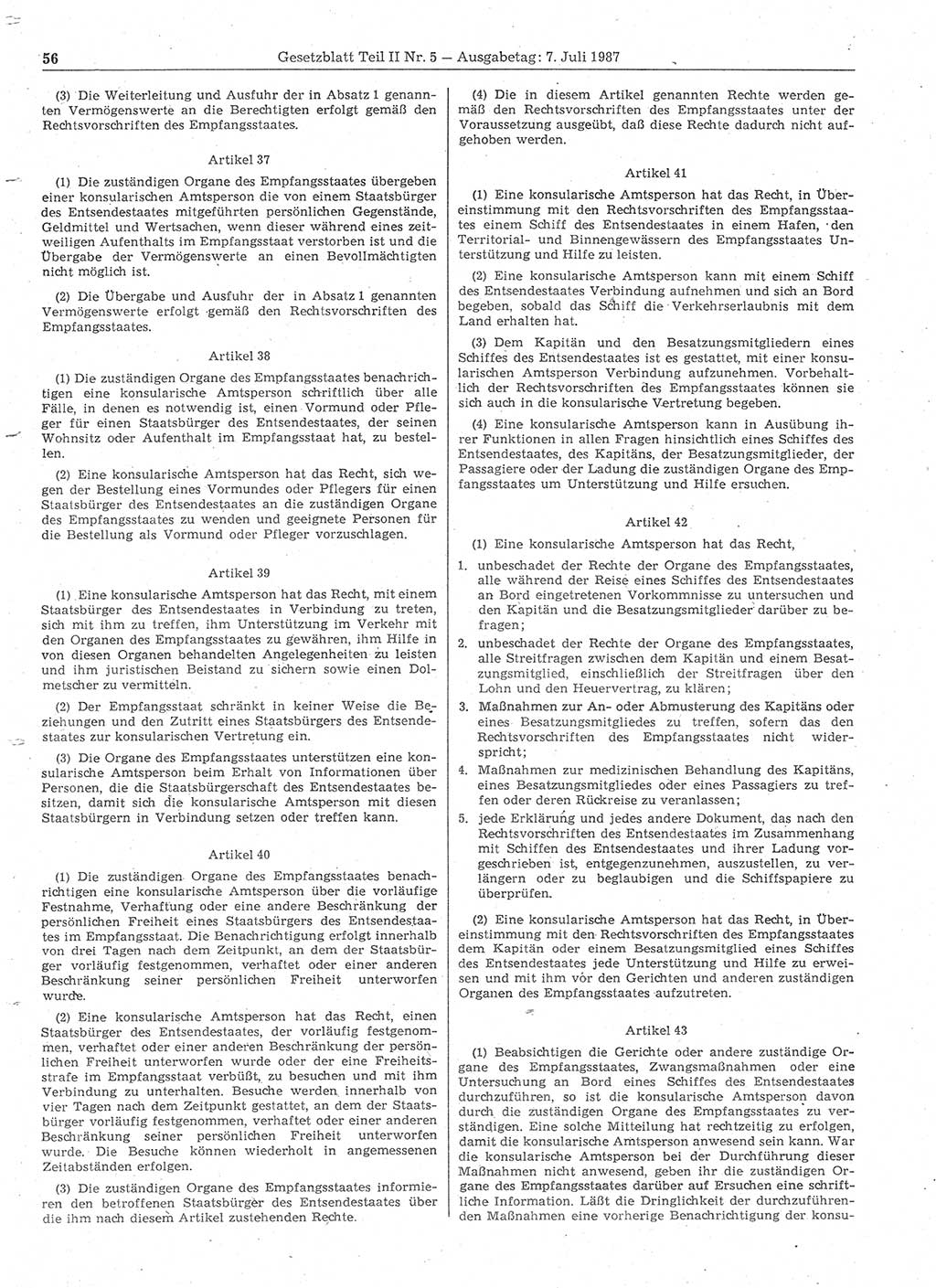 Gesetzblatt (GBl.) der Deutschen Demokratischen Republik (DDR) Teil ⅠⅠ 1987, Seite 56 (GBl. DDR ⅠⅠ 1987, S. 56)
