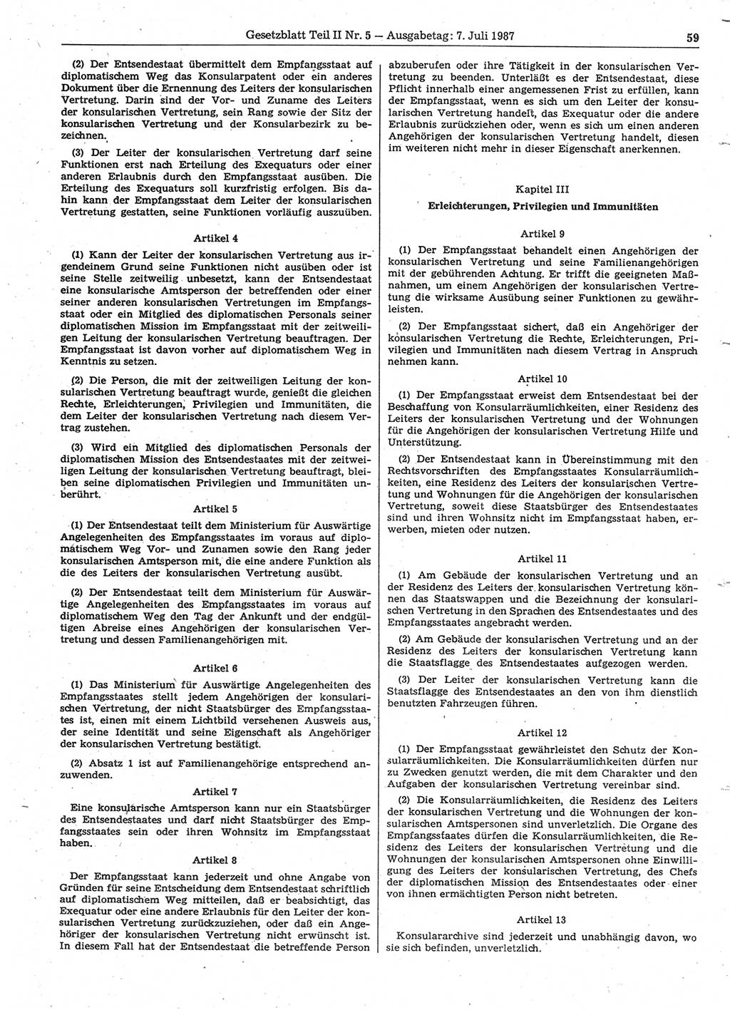 Gesetzblatt (GBl.) der Deutschen Demokratischen Republik (DDR) Teil ⅠⅠ 1987, Seite 59 (GBl. DDR ⅠⅠ 1987, S. 59)