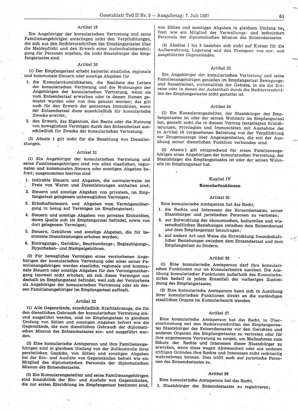 Gesetzblatt (GBl.) der Deutschen Demokratischen Republik (DDR) Teil ⅠⅠ 1987, Seite 61 (GBl. DDR ⅠⅠ 1987, S. 61)