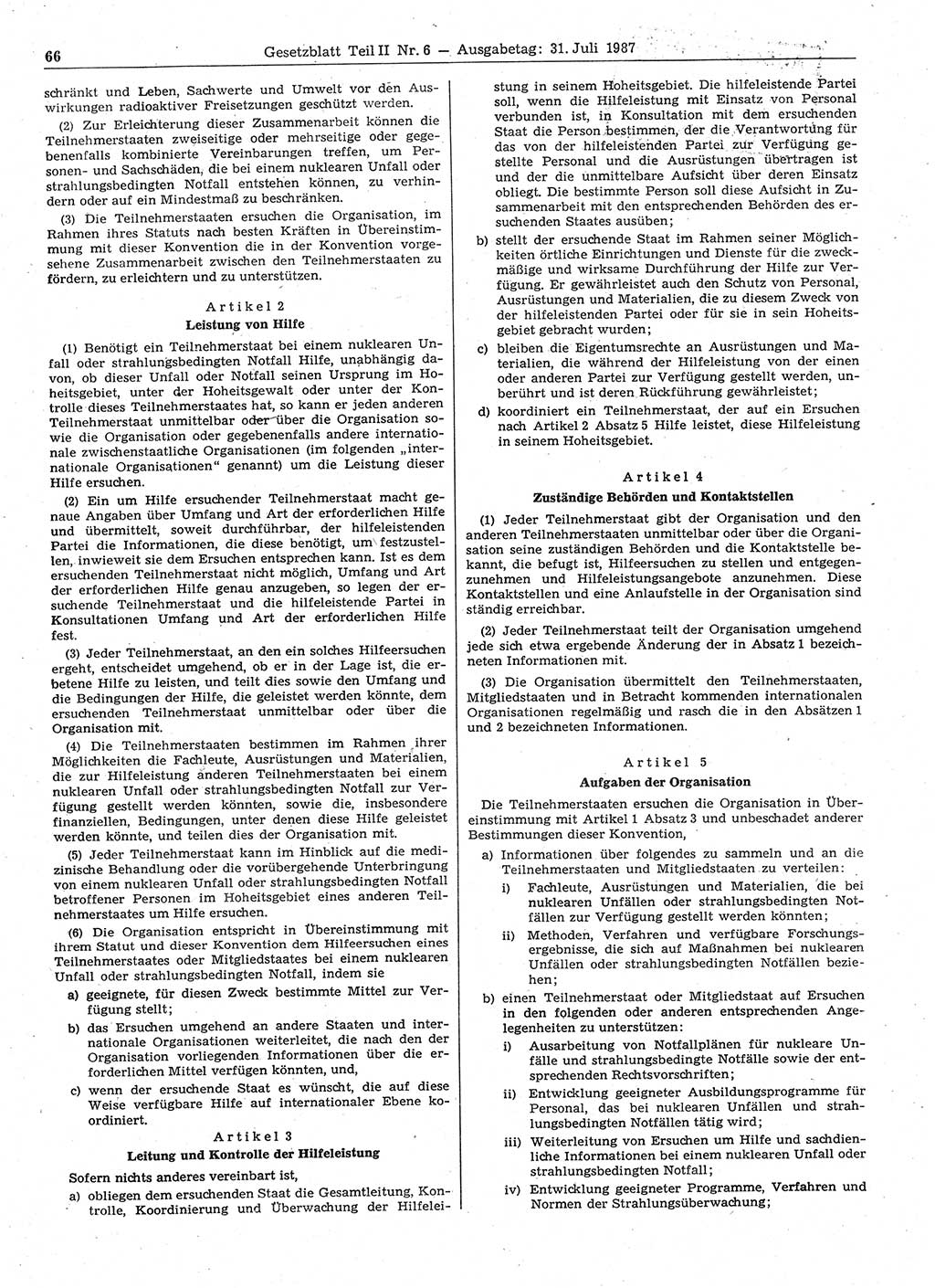 Gesetzblatt (GBl.) der Deutschen Demokratischen Republik (DDR) Teil ⅠⅠ 1987, Seite 66 (GBl. DDR ⅠⅠ 1987, S. 66)