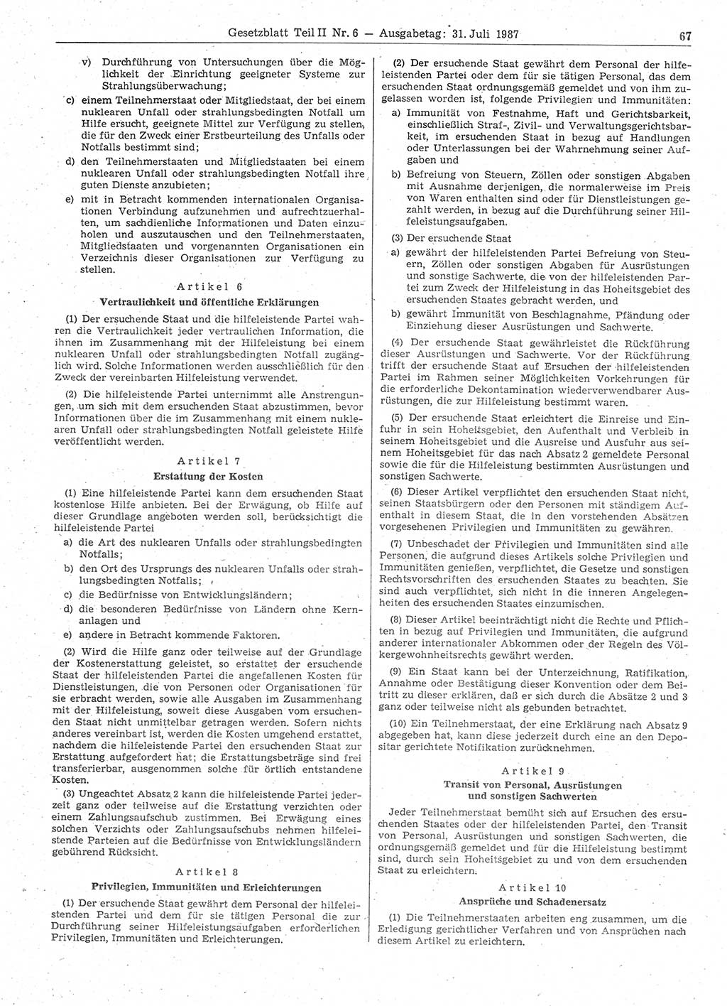 Gesetzblatt (GBl.) der Deutschen Demokratischen Republik (DDR) Teil ⅠⅠ 1987, Seite 67 (GBl. DDR ⅠⅠ 1987, S. 67)
