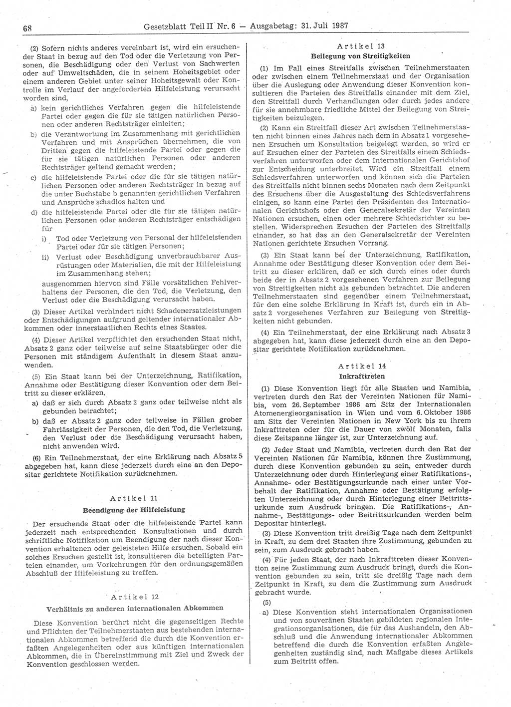 Gesetzblatt (GBl.) der Deutschen Demokratischen Republik (DDR) Teil ⅠⅠ 1987, Seite 68 (GBl. DDR ⅠⅠ 1987, S. 68)