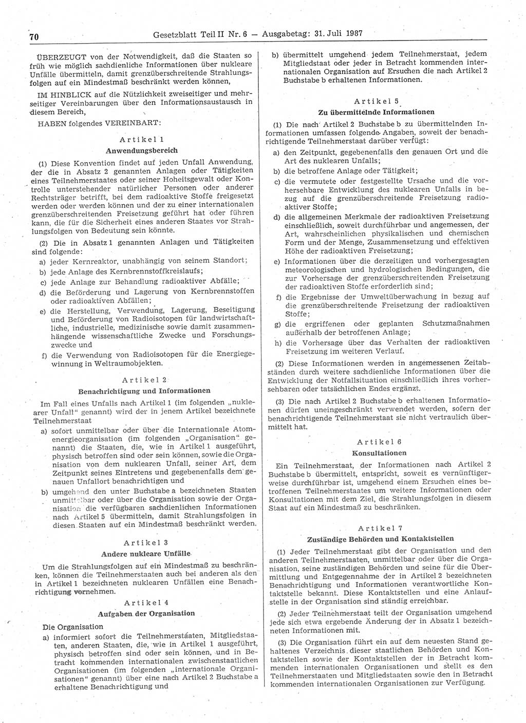 Gesetzblatt (GBl.) der Deutschen Demokratischen Republik (DDR) Teil ⅠⅠ 1987, Seite 70 (GBl. DDR ⅠⅠ 1987, S. 70)