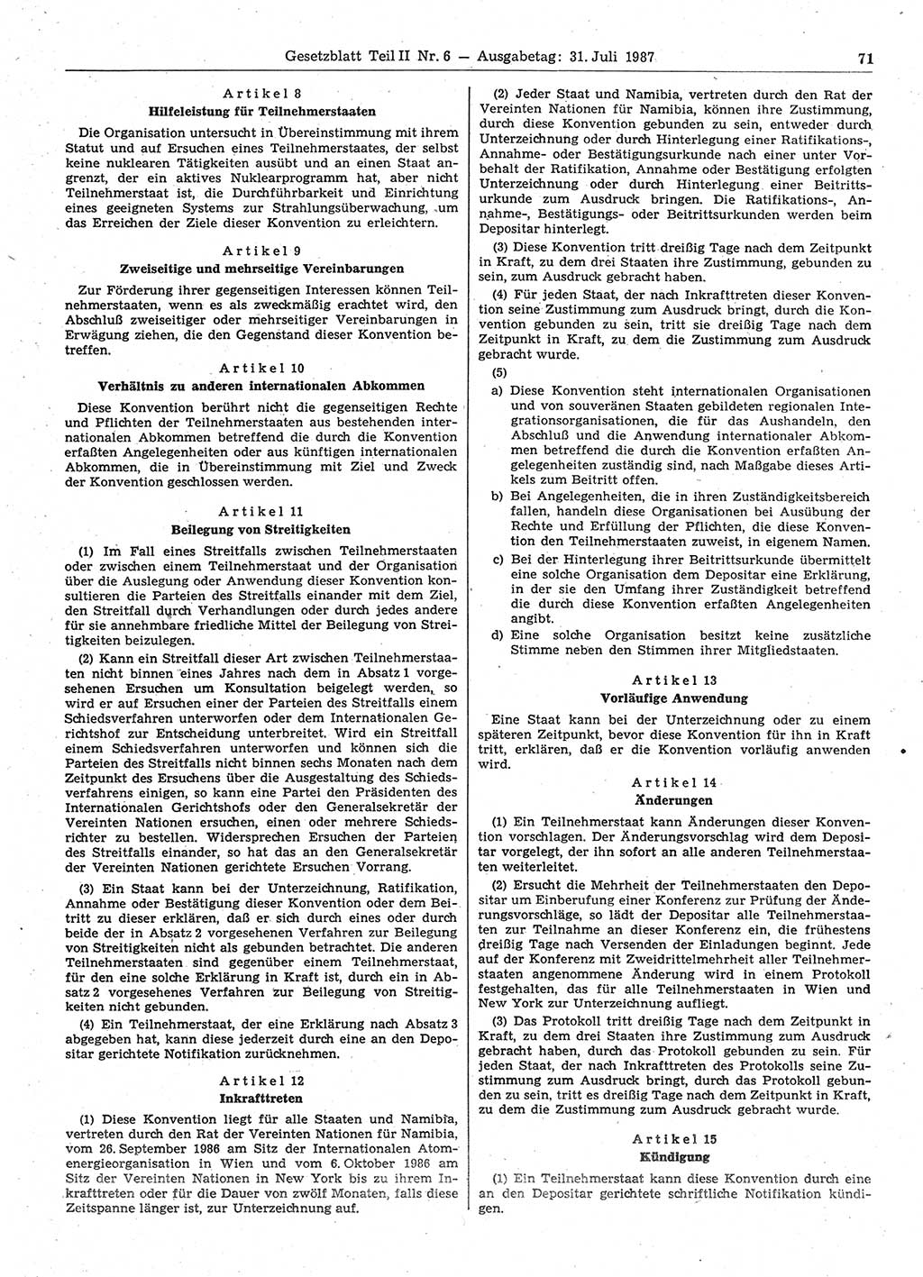 Gesetzblatt (GBl.) der Deutschen Demokratischen Republik (DDR) Teil ⅠⅠ 1987, Seite 71 (GBl. DDR ⅠⅠ 1987, S. 71)