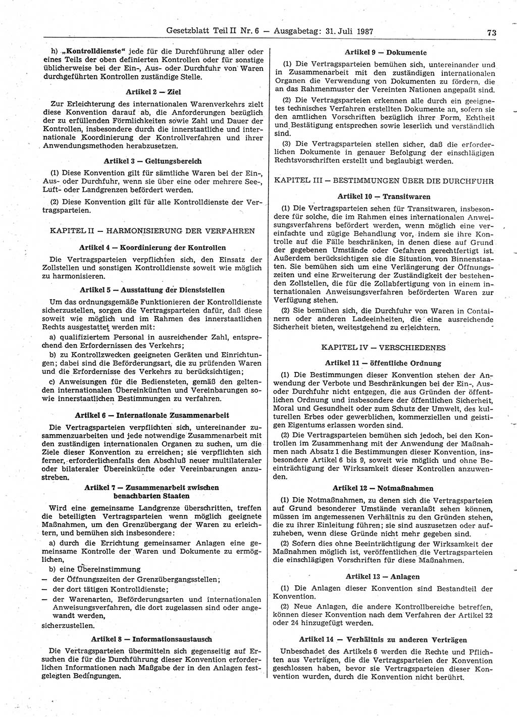 Gesetzblatt (GBl.) der Deutschen Demokratischen Republik (DDR) Teil ⅠⅠ 1987, Seite 73 (GBl. DDR ⅠⅠ 1987, S. 73)