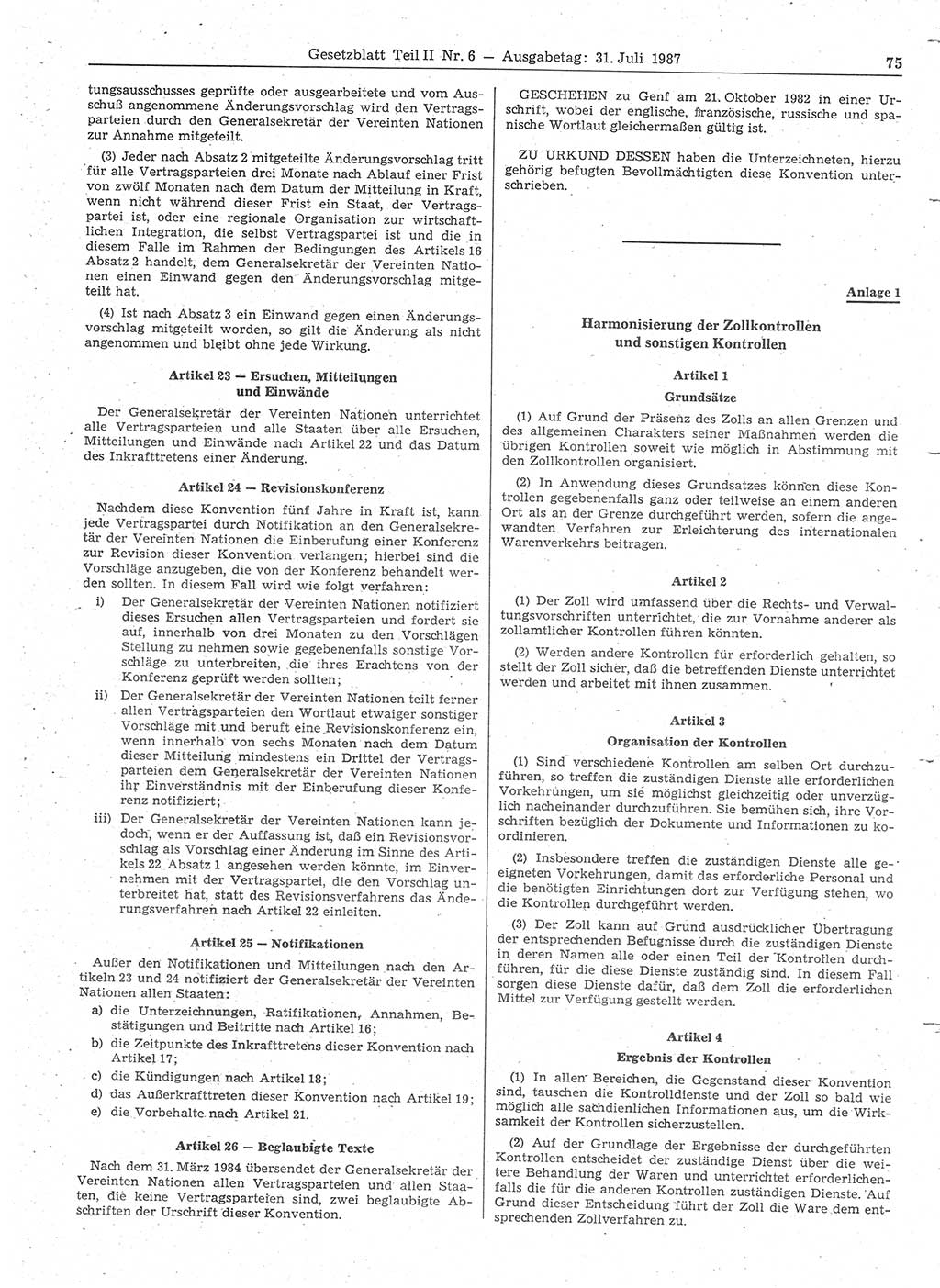 Gesetzblatt (GBl.) der Deutschen Demokratischen Republik (DDR) Teil ⅠⅠ 1987, Seite 75 (GBl. DDR ⅠⅠ 1987, S. 75)