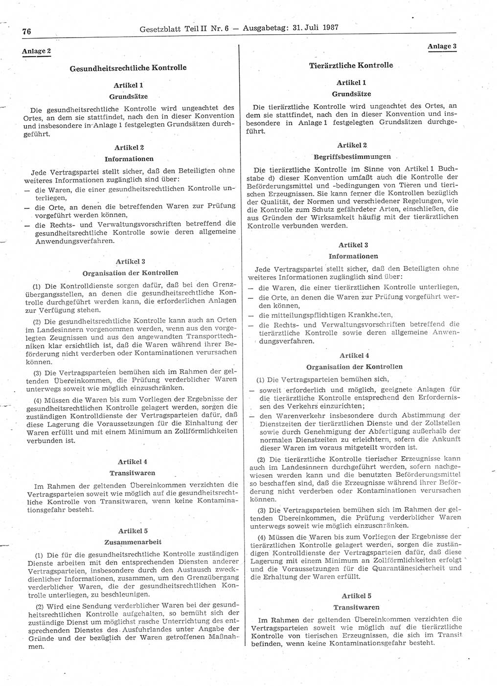 Gesetzblatt (GBl.) der Deutschen Demokratischen Republik (DDR) Teil ⅠⅠ 1987, Seite 76 (GBl. DDR ⅠⅠ 1987, S. 76)