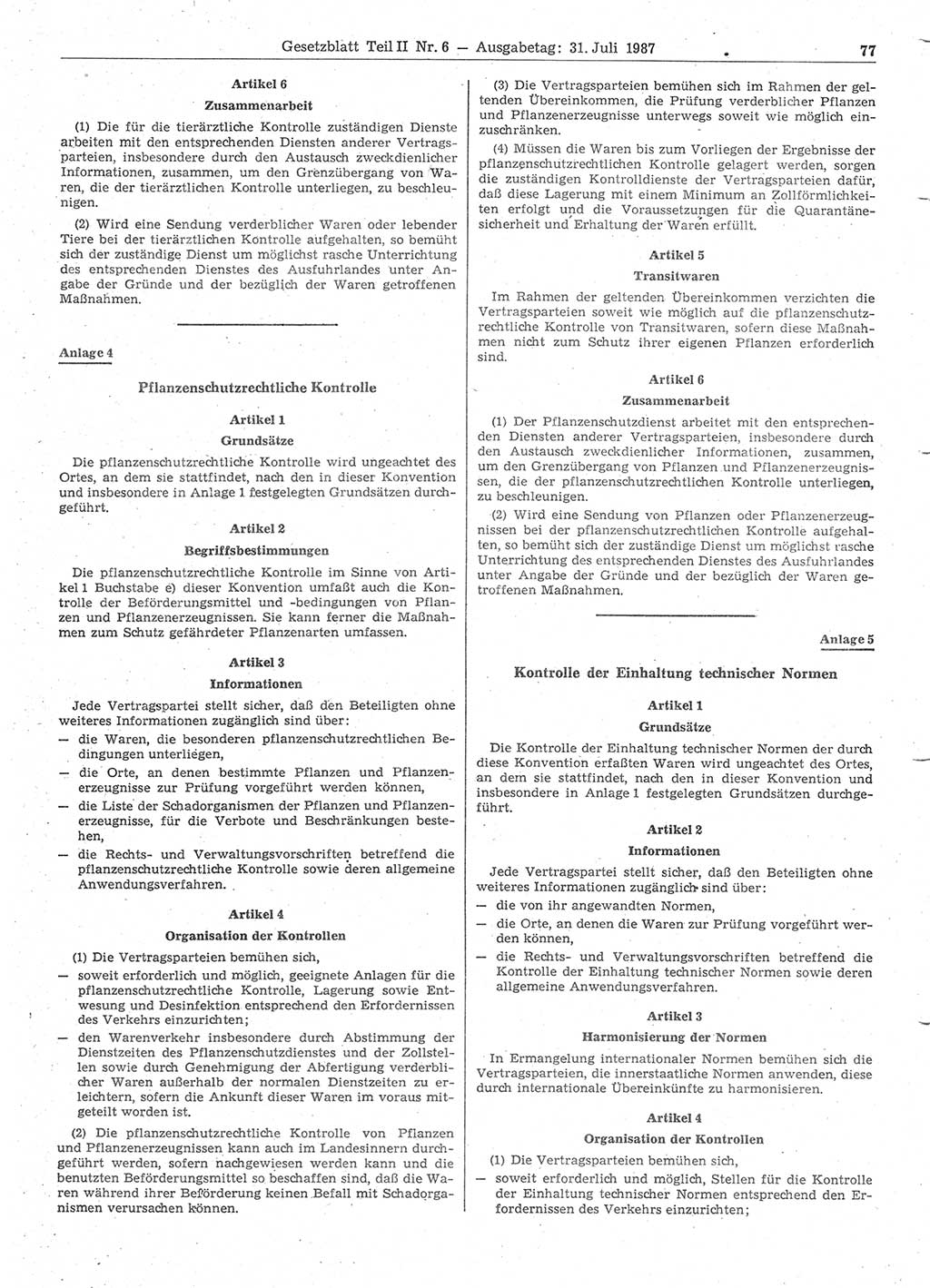 Gesetzblatt (GBl.) der Deutschen Demokratischen Republik (DDR) Teil ⅠⅠ 1987, Seite 77 (GBl. DDR ⅠⅠ 1987, S. 77)