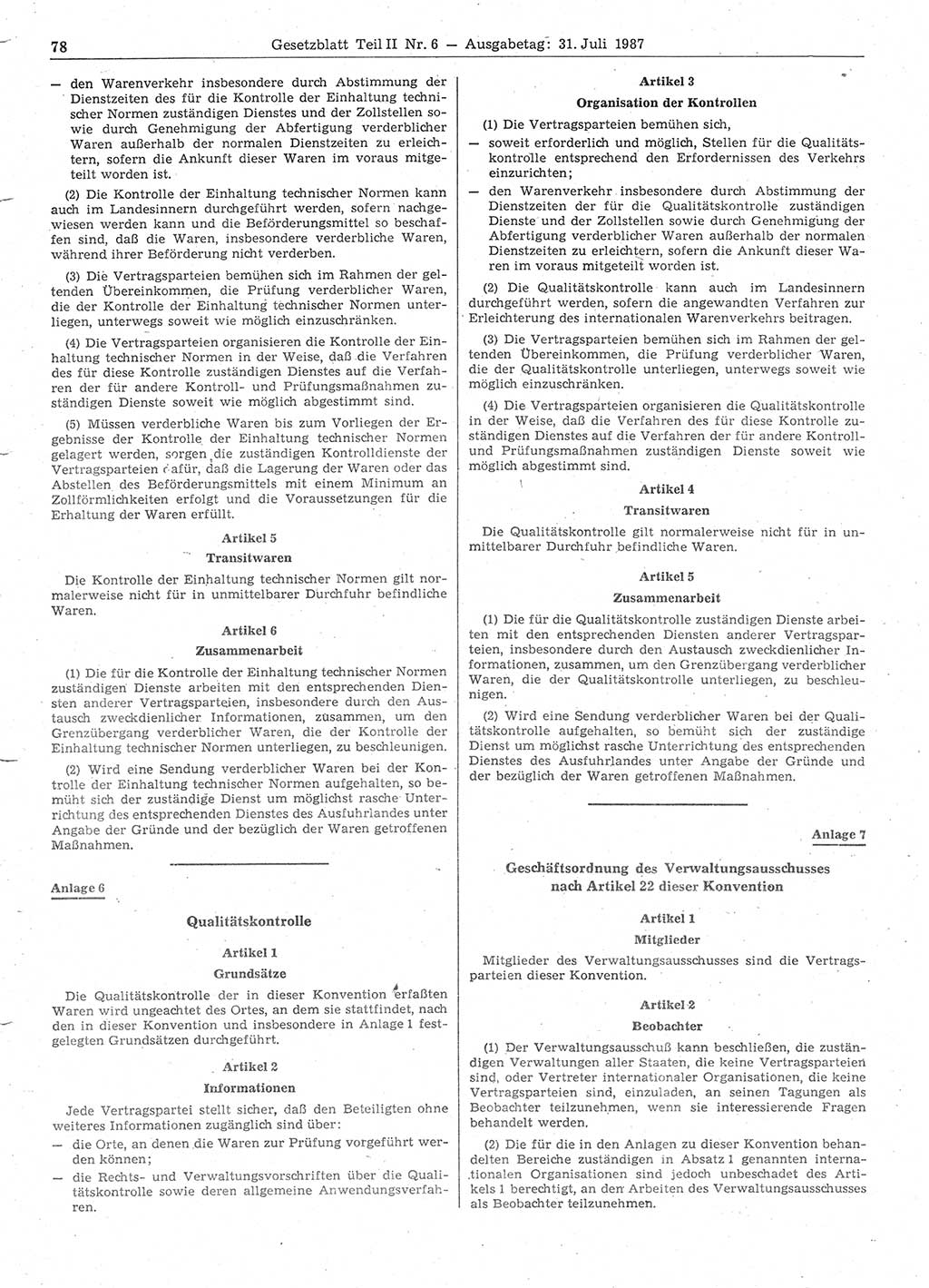 Gesetzblatt (GBl.) der Deutschen Demokratischen Republik (DDR) Teil ⅠⅠ 1987, Seite 78 (GBl. DDR ⅠⅠ 1987, S. 78)