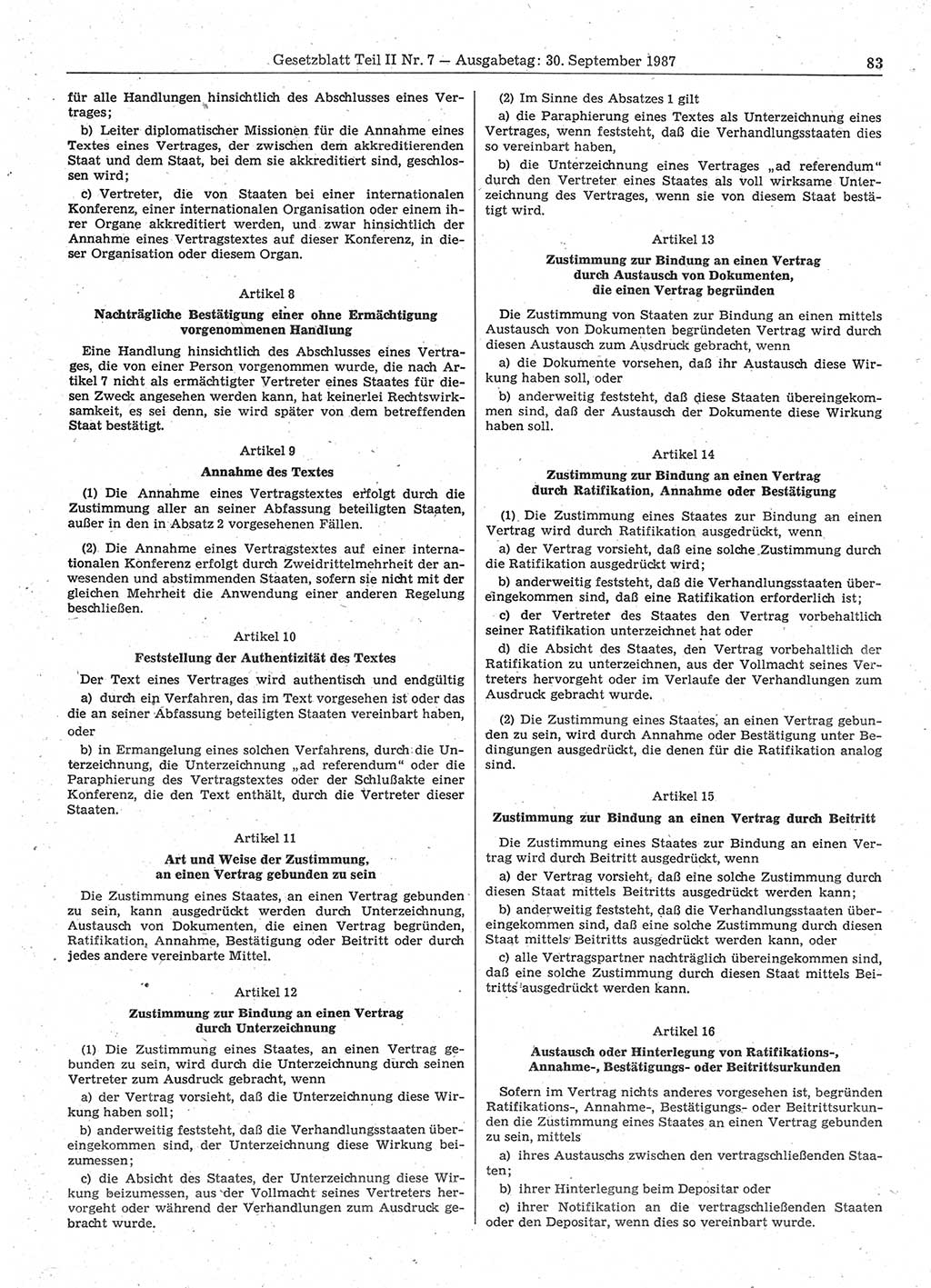 Gesetzblatt (GBl.) der Deutschen Demokratischen Republik (DDR) Teil ⅠⅠ 1987, Seite 83 (GBl. DDR ⅠⅠ 1987, S. 83)