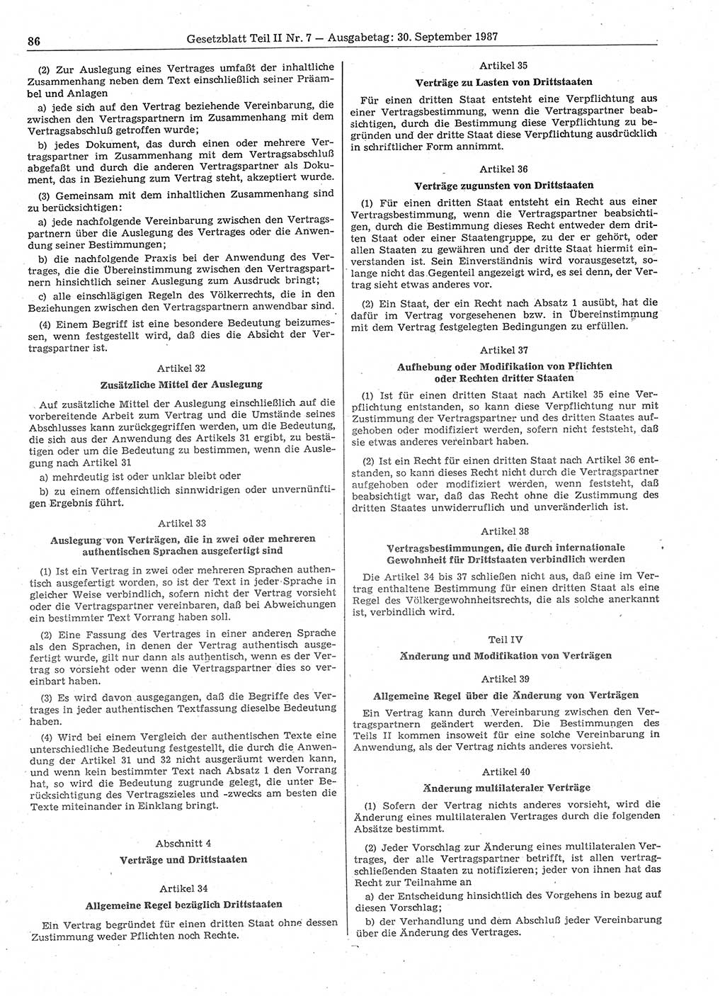 Gesetzblatt (GBl.) der Deutschen Demokratischen Republik (DDR) Teil ⅠⅠ 1987, Seite 86 (GBl. DDR ⅠⅠ 1987, S. 86)