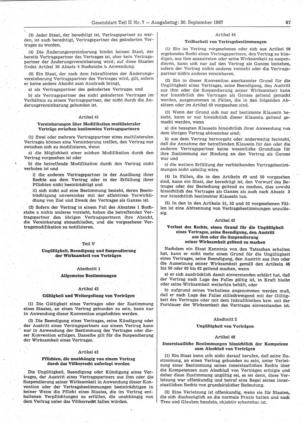 Gesetzblatt (GBl.) der Deutschen Demokratischen Republik (DDR) Teil ⅠⅠ 1987, Seite 87 (GBl. DDR ⅠⅠ 1987, S. 87)