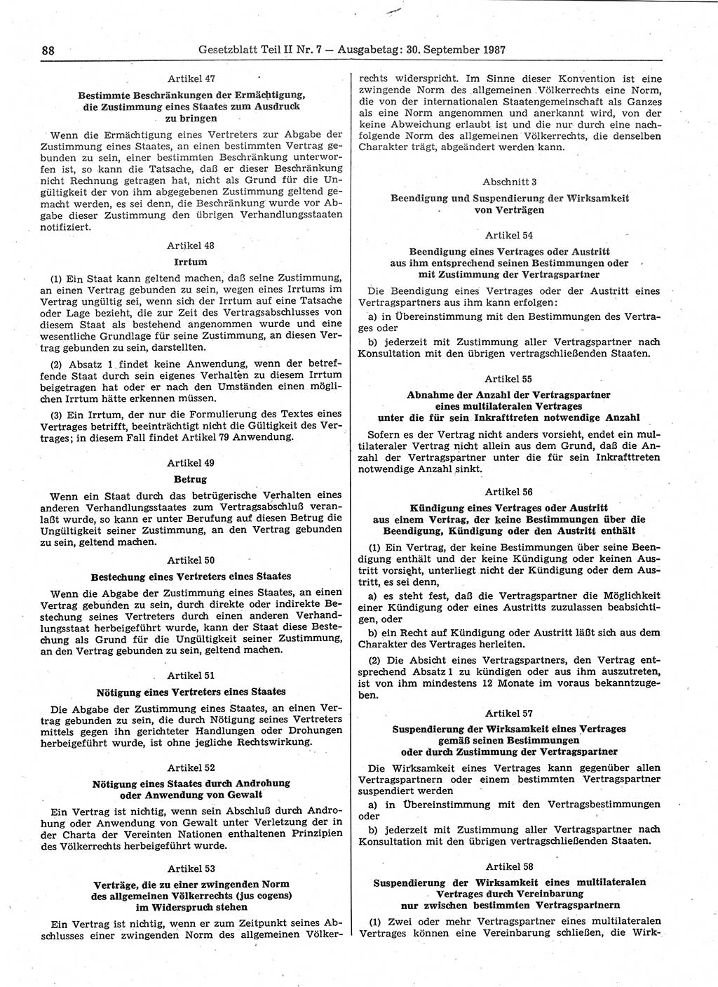 Gesetzblatt (GBl.) der Deutschen Demokratischen Republik (DDR) Teil ⅠⅠ 1987, Seite 88 (GBl. DDR ⅠⅠ 1987, S. 88)