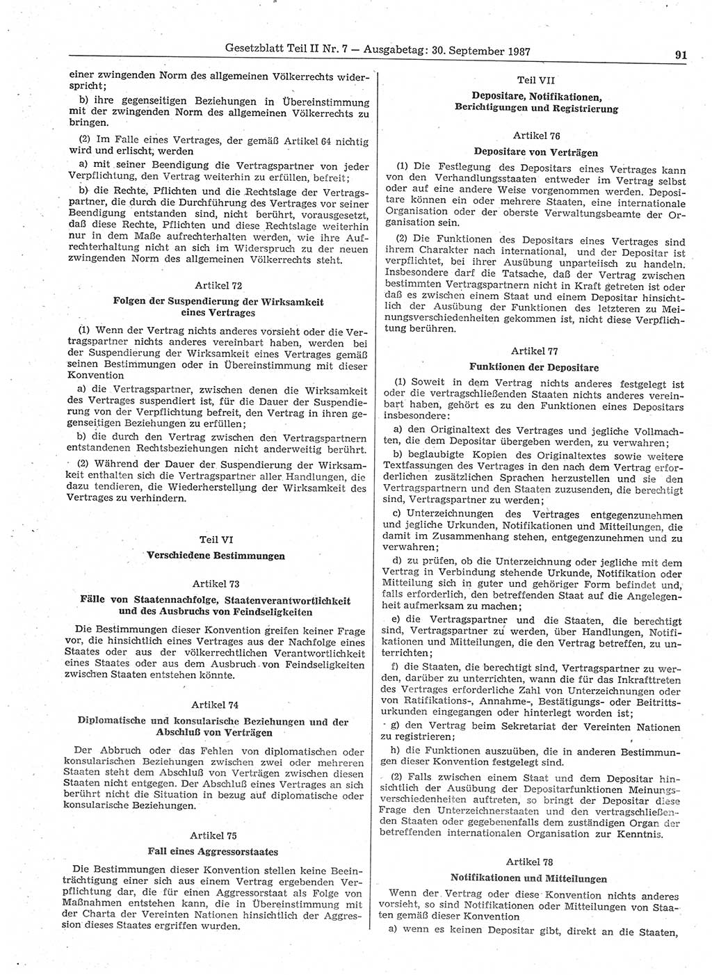 Gesetzblatt (GBl.) der Deutschen Demokratischen Republik (DDR) Teil ⅠⅠ 1987, Seite 91 (GBl. DDR ⅠⅠ 1987, S. 91)