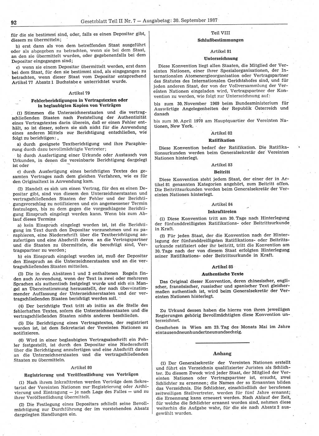 Gesetzblatt (GBl.) der Deutschen Demokratischen Republik (DDR) Teil ⅠⅠ 1987, Seite 92 (GBl. DDR ⅠⅠ 1987, S. 92)