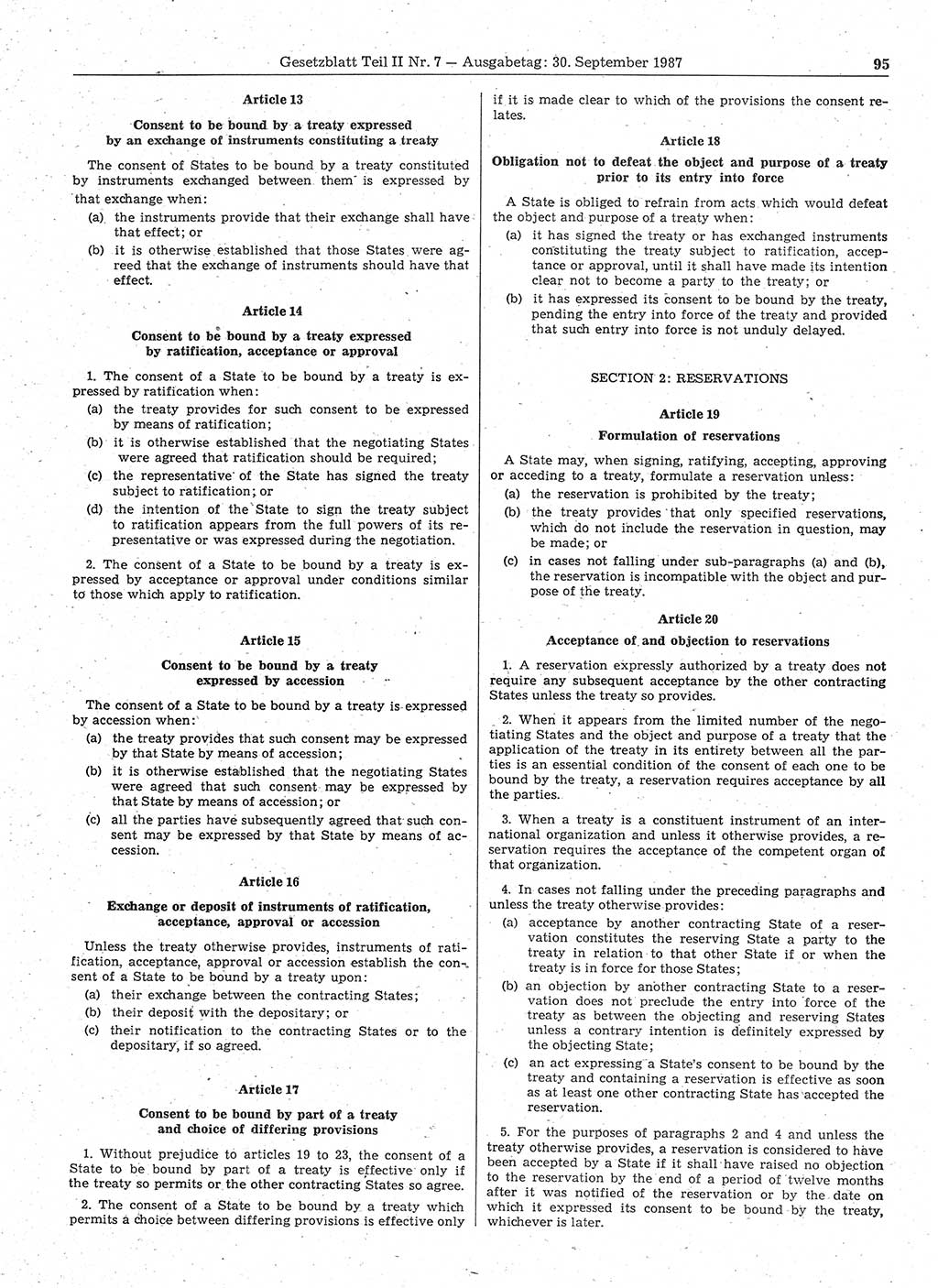 Gesetzblatt (GBl.) der Deutschen Demokratischen Republik (DDR) Teil ⅠⅠ 1987, Seite 95 (GBl. DDR ⅠⅠ 1987, S. 95)