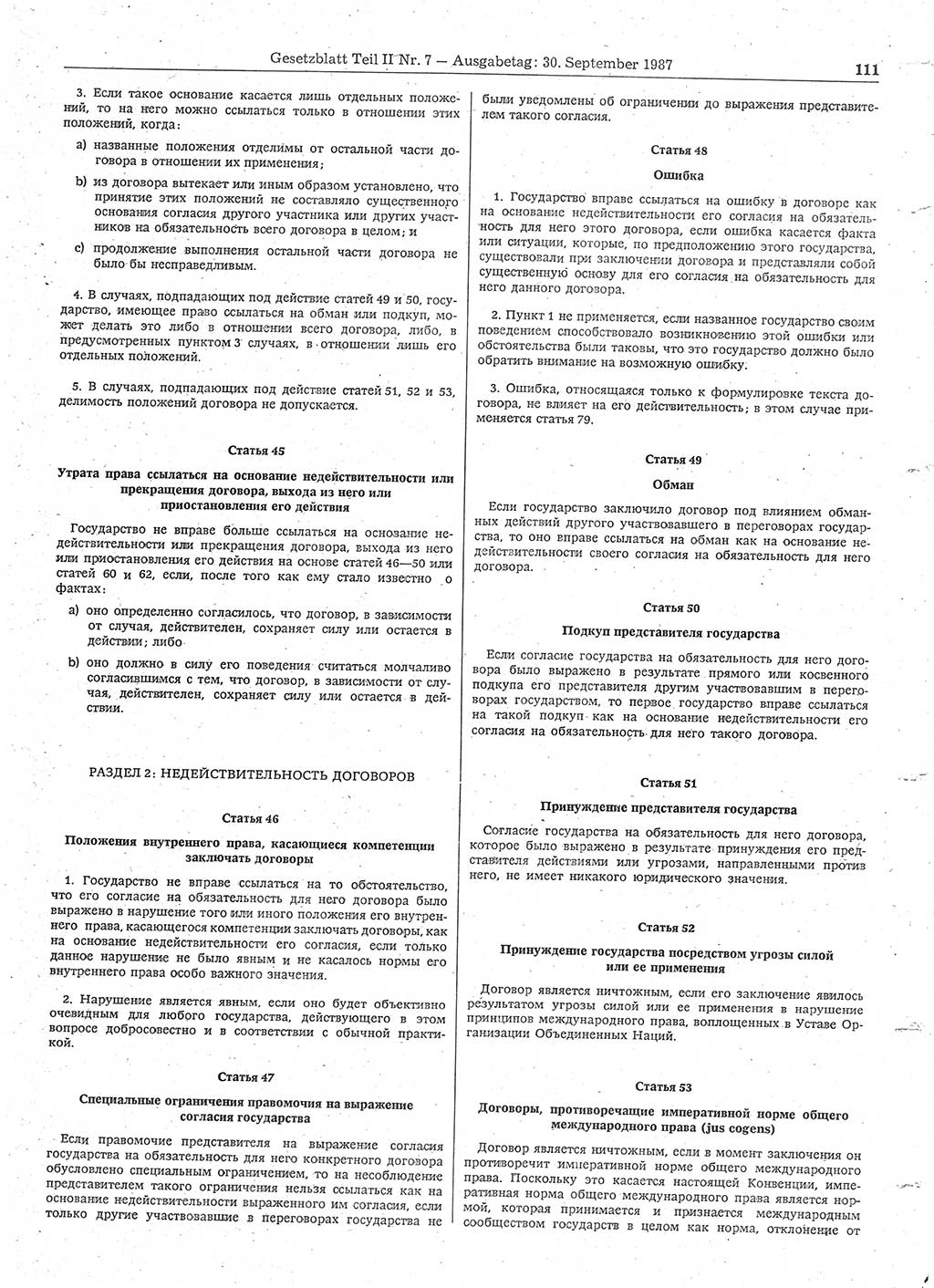 Gesetzblatt (GBl.) der Deutschen Demokratischen Republik (DDR) Teil ⅠⅠ 1987, Seite 111 (GBl. DDR ⅠⅠ 1987, S. 111)