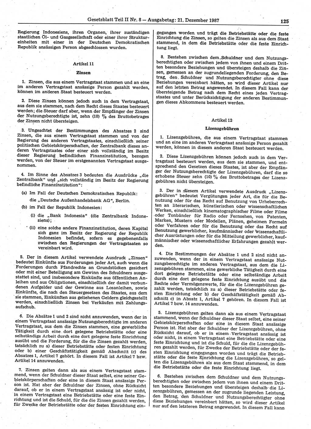 Gesetzblatt (GBl.) der Deutschen Demokratischen Republik (DDR) Teil ⅠⅠ 1987, Seite 125 (GBl. DDR ⅠⅠ 1987, S. 125)