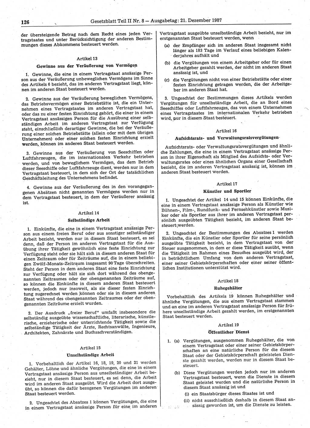 Gesetzblatt (GBl.) der Deutschen Demokratischen Republik (DDR) Teil ⅠⅠ 1987, Seite 126 (GBl. DDR ⅠⅠ 1987, S. 126)