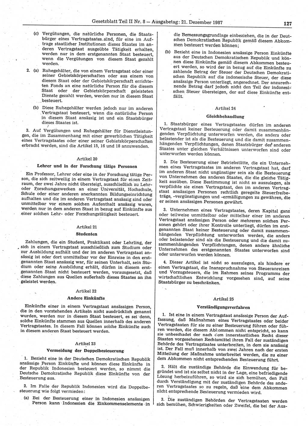 Gesetzblatt (GBl.) der Deutschen Demokratischen Republik (DDR) Teil ⅠⅠ 1987, Seite 127 (GBl. DDR ⅠⅠ 1987, S. 127)