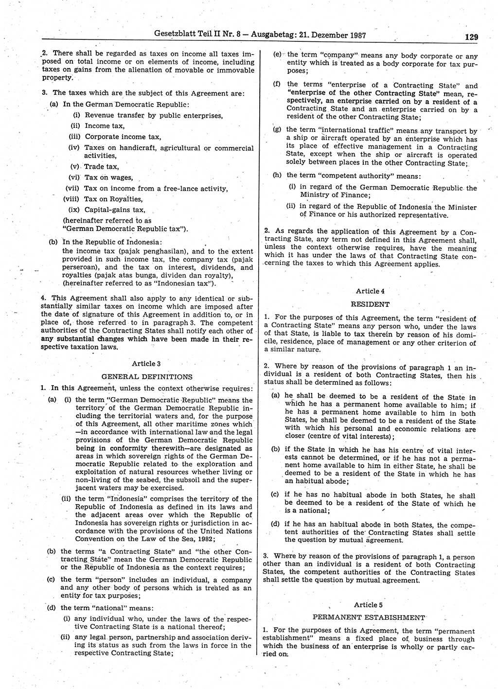 Gesetzblatt (GBl.) der Deutschen Demokratischen Republik (DDR) Teil ⅠⅠ 1987, Seite 129 (GBl. DDR ⅠⅠ 1987, S. 129)