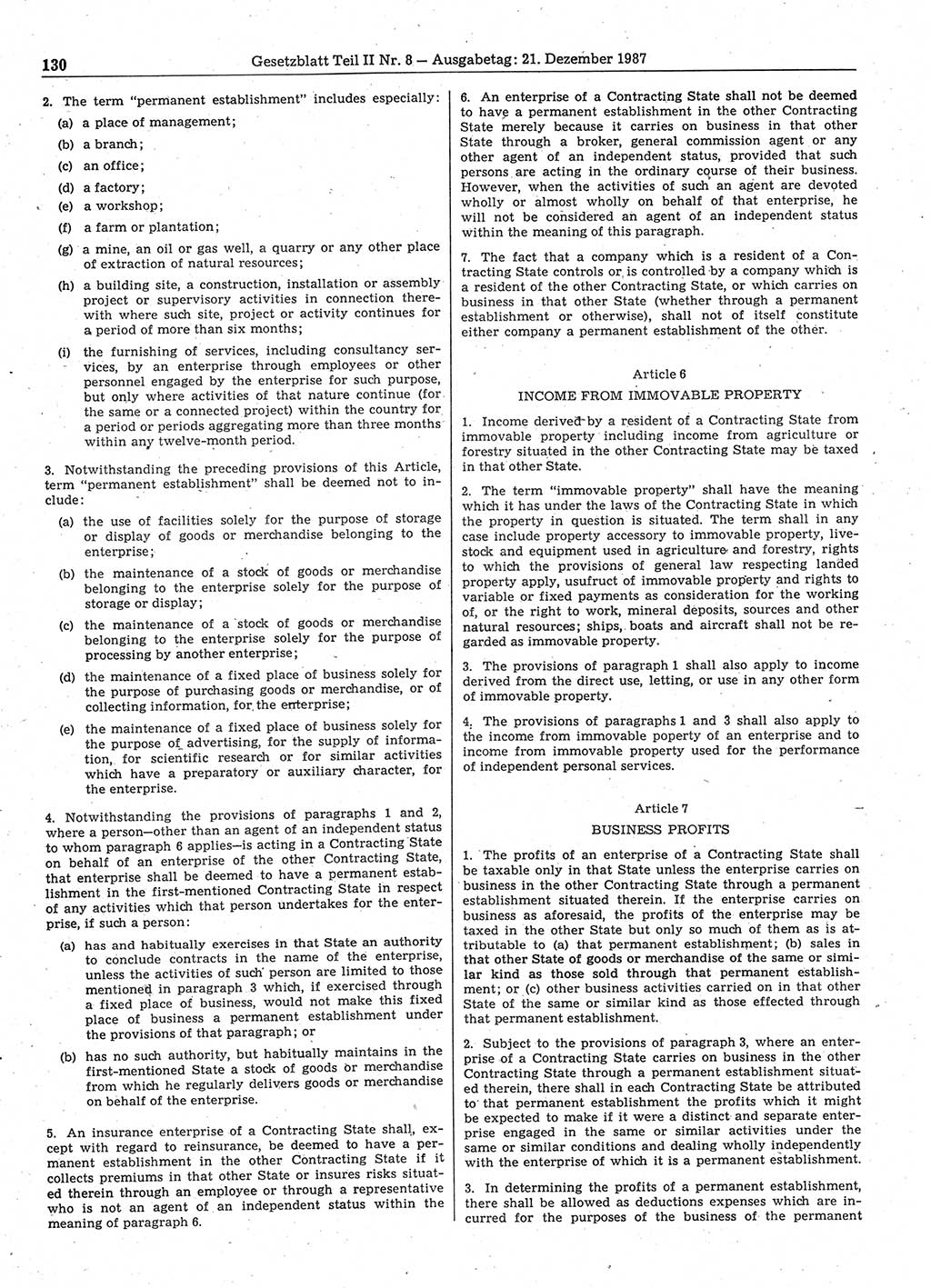 Gesetzblatt (GBl.) der Deutschen Demokratischen Republik (DDR) Teil ⅠⅠ 1987, Seite 130 (GBl. DDR ⅠⅠ 1987, S. 130)