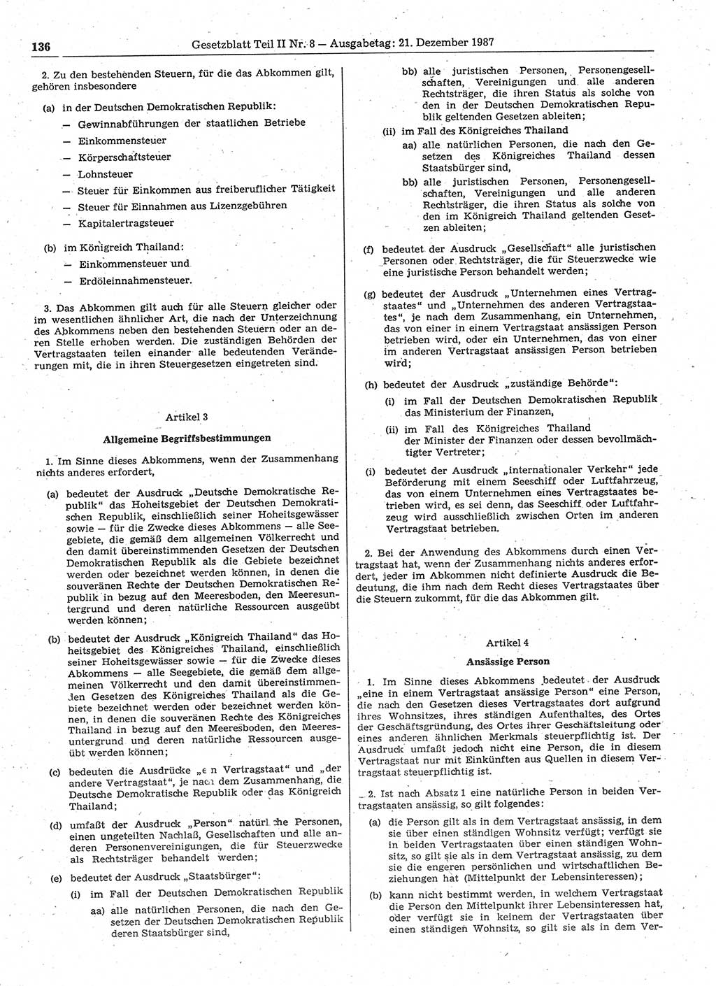 Gesetzblatt (GBl.) der Deutschen Demokratischen Republik (DDR) Teil ⅠⅠ 1987, Seite 136 (GBl. DDR ⅠⅠ 1987, S. 136)