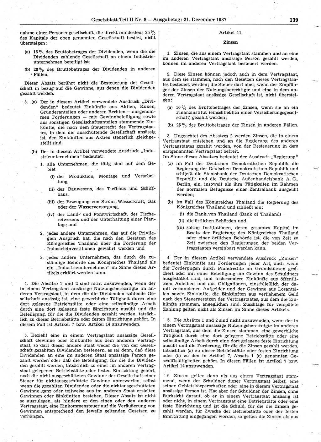 Gesetzblatt (GBl.) der Deutschen Demokratischen Republik (DDR) Teil ⅠⅠ 1987, Seite 139 (GBl. DDR ⅠⅠ 1987, S. 139)