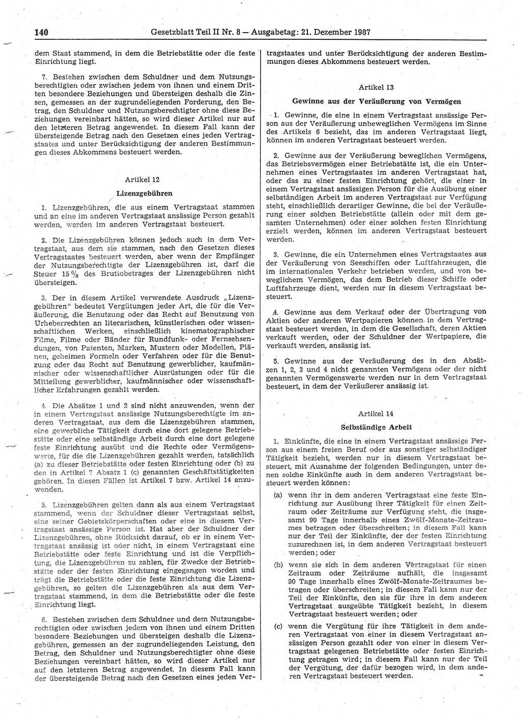Gesetzblatt (GBl.) der Deutschen Demokratischen Republik (DDR) Teil ⅠⅠ 1987, Seite 140 (GBl. DDR ⅠⅠ 1987, S. 140)