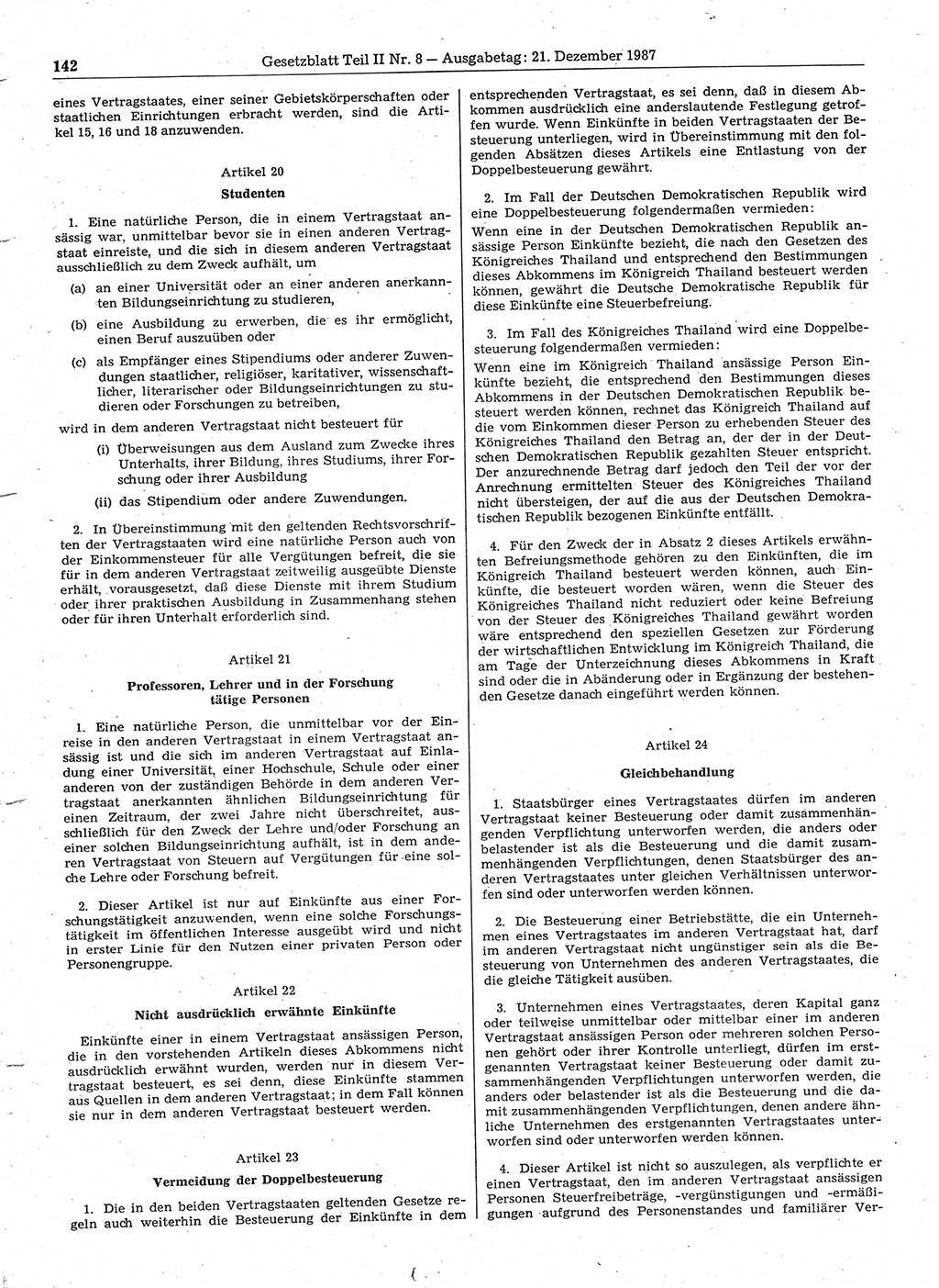Gesetzblatt (GBl.) der Deutschen Demokratischen Republik (DDR) Teil ⅠⅠ 1987, Seite 142 (GBl. DDR ⅠⅠ 1987, S. 142)