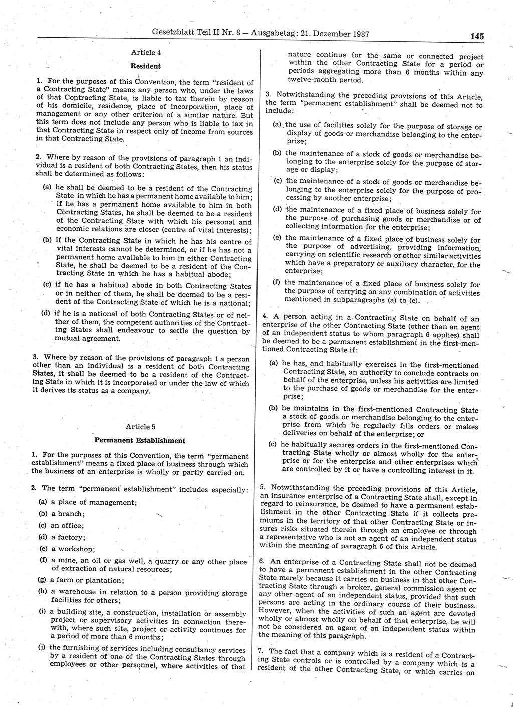 Gesetzblatt (GBl.) der Deutschen Demokratischen Republik (DDR) Teil ⅠⅠ 1987, Seite 145 (GBl. DDR ⅠⅠ 1987, S. 145)