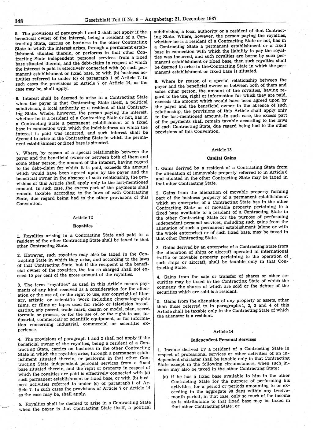 Gesetzblatt (GBl.) der Deutschen Demokratischen Republik (DDR) Teil ⅠⅠ 1987, Seite 148 (GBl. DDR ⅠⅠ 1987, S. 148)