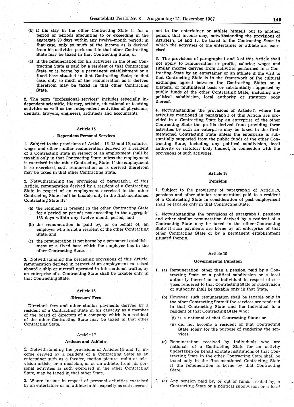 Gesetzblatt (GBl.) der Deutschen Demokratischen Republik (DDR) Teil ⅠⅠ 1987, Seite 149 (GBl. DDR ⅠⅠ 1987, S. 149)