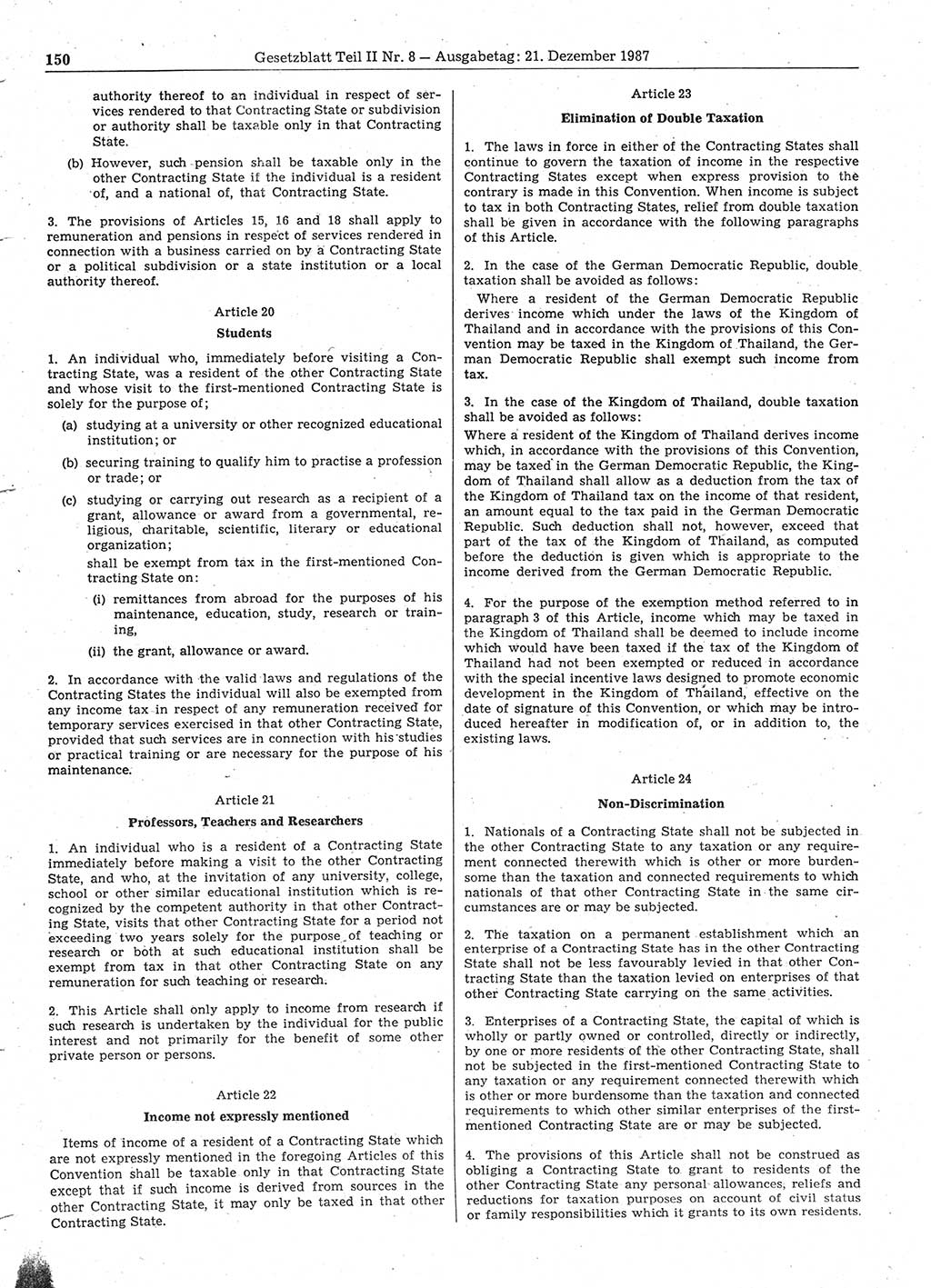 Gesetzblatt (GBl.) der Deutschen Demokratischen Republik (DDR) Teil ⅠⅠ 1987, Seite 150 (GBl. DDR ⅠⅠ 1987, S. 150)