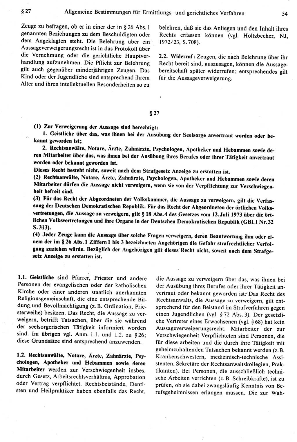 Strafprozeßrecht der DDR [Deutsche Demokratische Republik], Kommentar zur Strafprozeßordnung (StPO) 1987, Seite 54 (Strafprozeßr. DDR Komm. StPO 1987, S. 54)