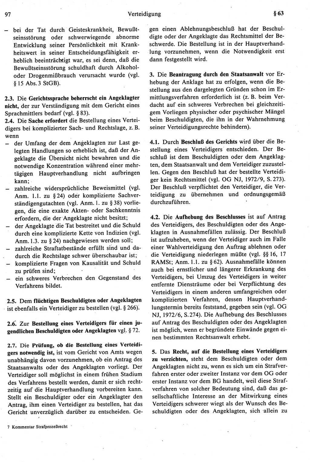 Strafprozeßrecht der DDR [Deutsche Demokratische Republik], Kommentar zur Strafprozeßordnung (StPO) 1987, Seite 97 (Strafprozeßr. DDR Komm. StPO 1987, S. 97)