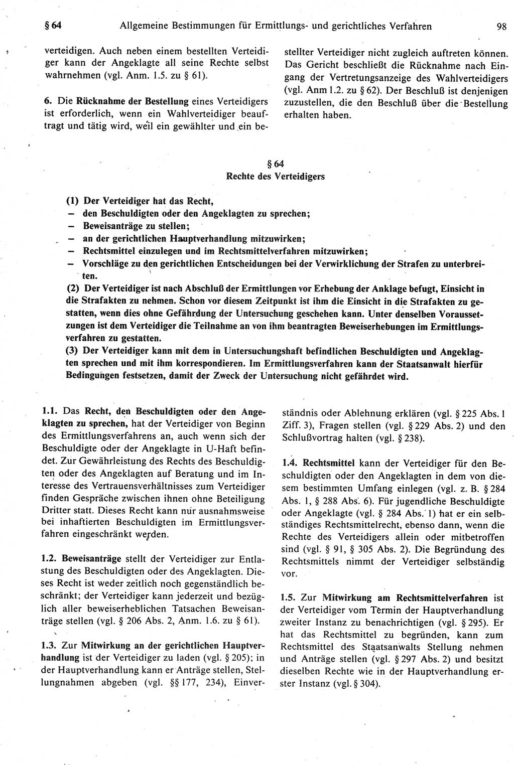 Strafprozeßrecht der DDR [Deutsche Demokratische Republik], Kommentar zur Strafprozeßordnung (StPO) 1987, Seite 98 (Strafprozeßr. DDR Komm. StPO 1987, S. 98)