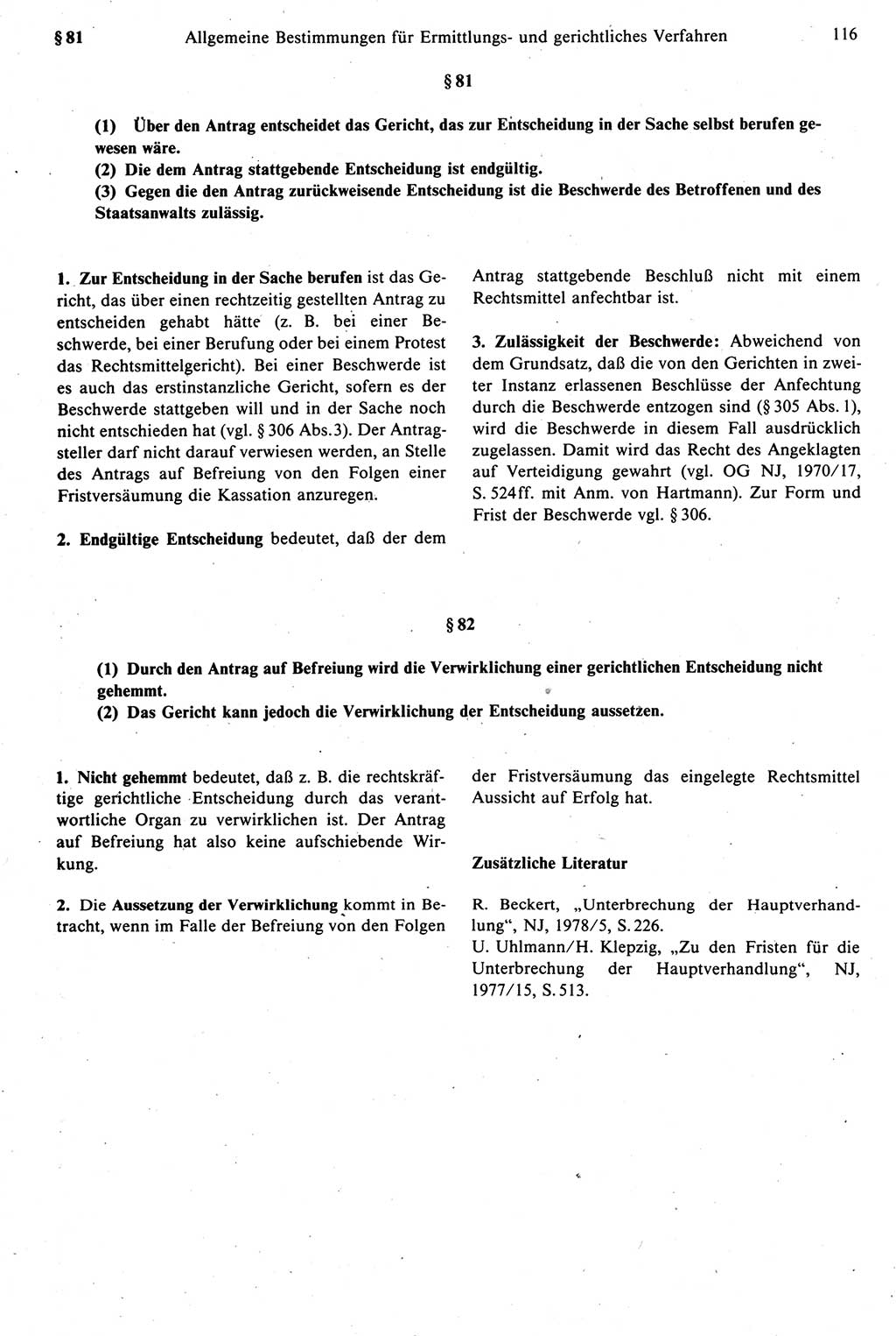 Strafprozeßrecht der DDR [Deutsche Demokratische Republik], Kommentar zur Strafprozeßordnung (StPO) 1987, Seite 116 (Strafprozeßr. DDR Komm. StPO 1987, S. 116)