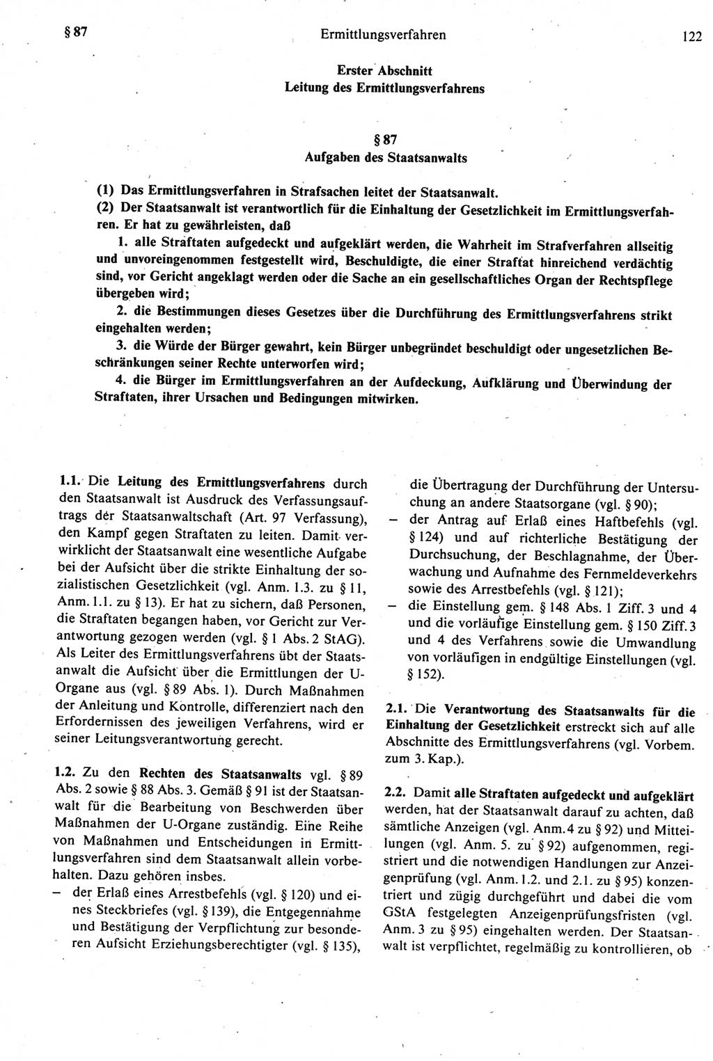 Strafprozeßrecht der DDR [Deutsche Demokratische Republik], Kommentar zur Strafprozeßordnung (StPO) 1987, Seite 122 (Strafprozeßr. DDR Komm. StPO 1987, S. 122)