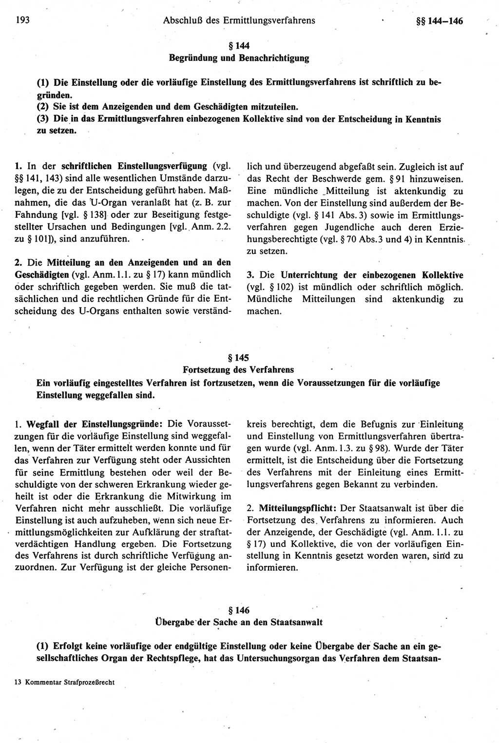 Strafprozeßrecht der DDR [Deutsche Demokratische Republik], Kommentar zur Strafprozeßordnung (StPO) 1987, Seite 193 (Strafprozeßr. DDR Komm. StPO 1987, S. 193)